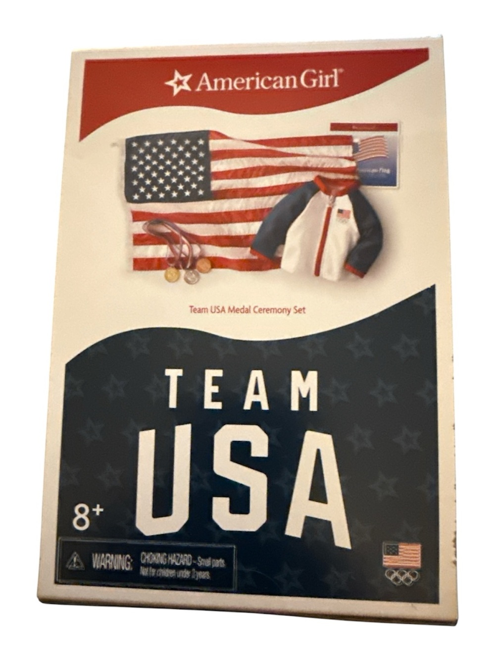 American Girl Team USA Medal Ceremony Set Flag Medals Jacket NIB